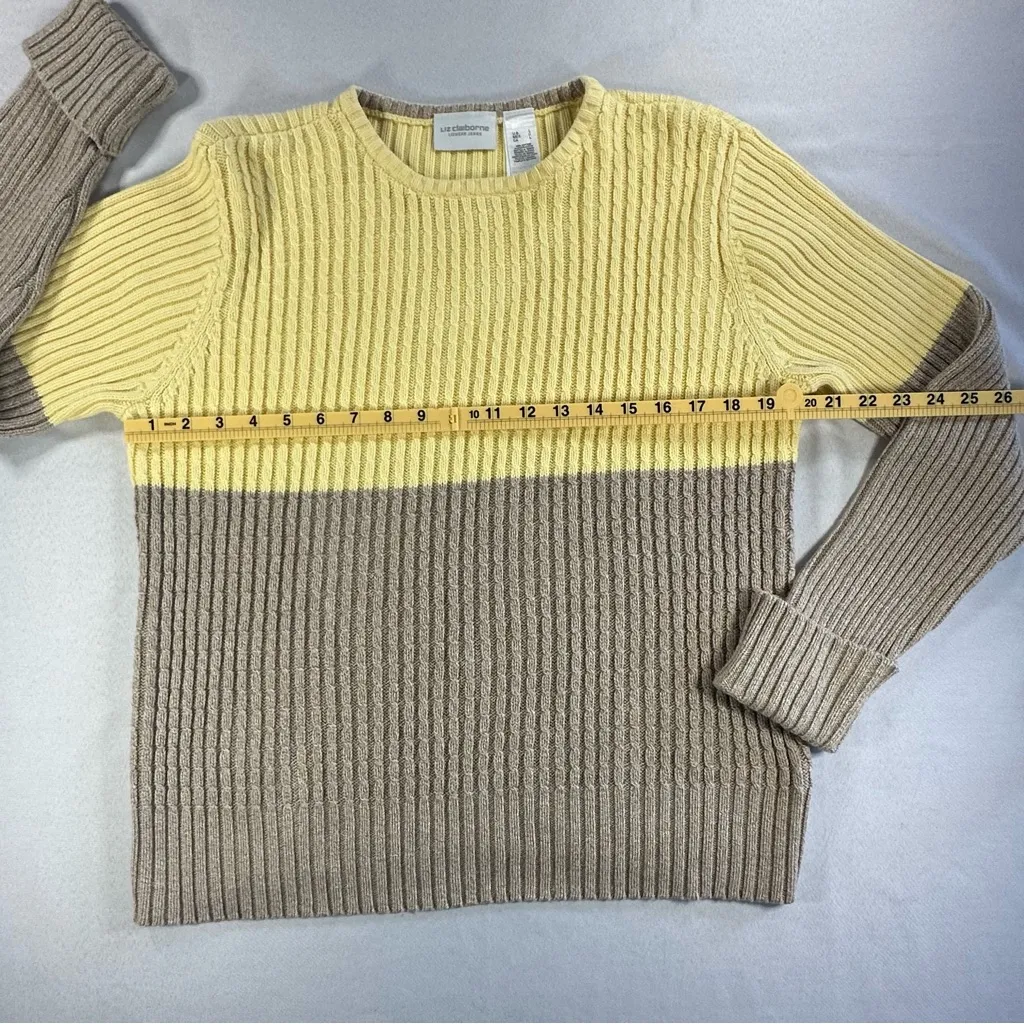 Liz Claiborne • LizWear 2 Tone Sweater Vintage Tan Yellow Size Lg Classic Preppy - Image 11