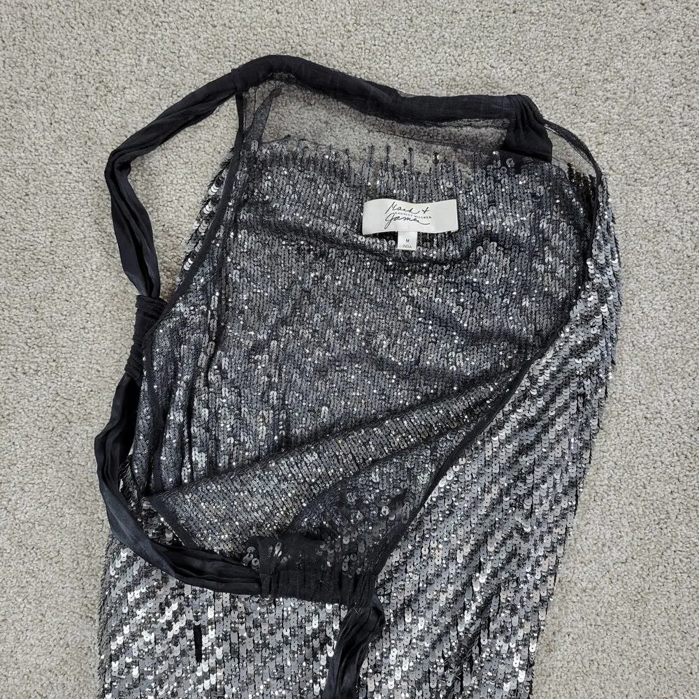 Mark & James Glittery Sequin Dress Womens M Black Silver Halter Tie Neck Mini Size M - Image 5