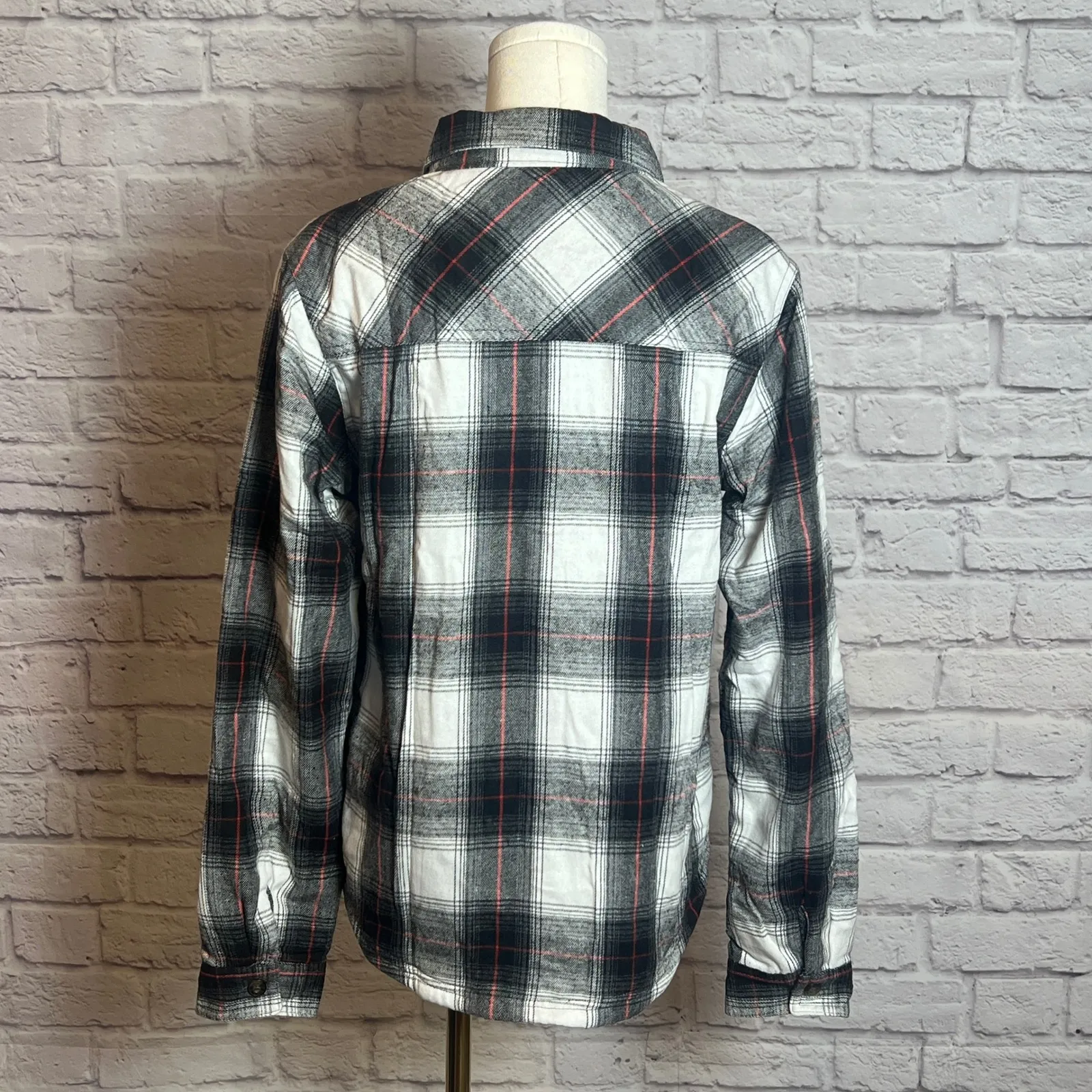 Plaid Shacket Thermal Fleece Lined Button Down Flannel Shirt Jacket Women's S - Image 3