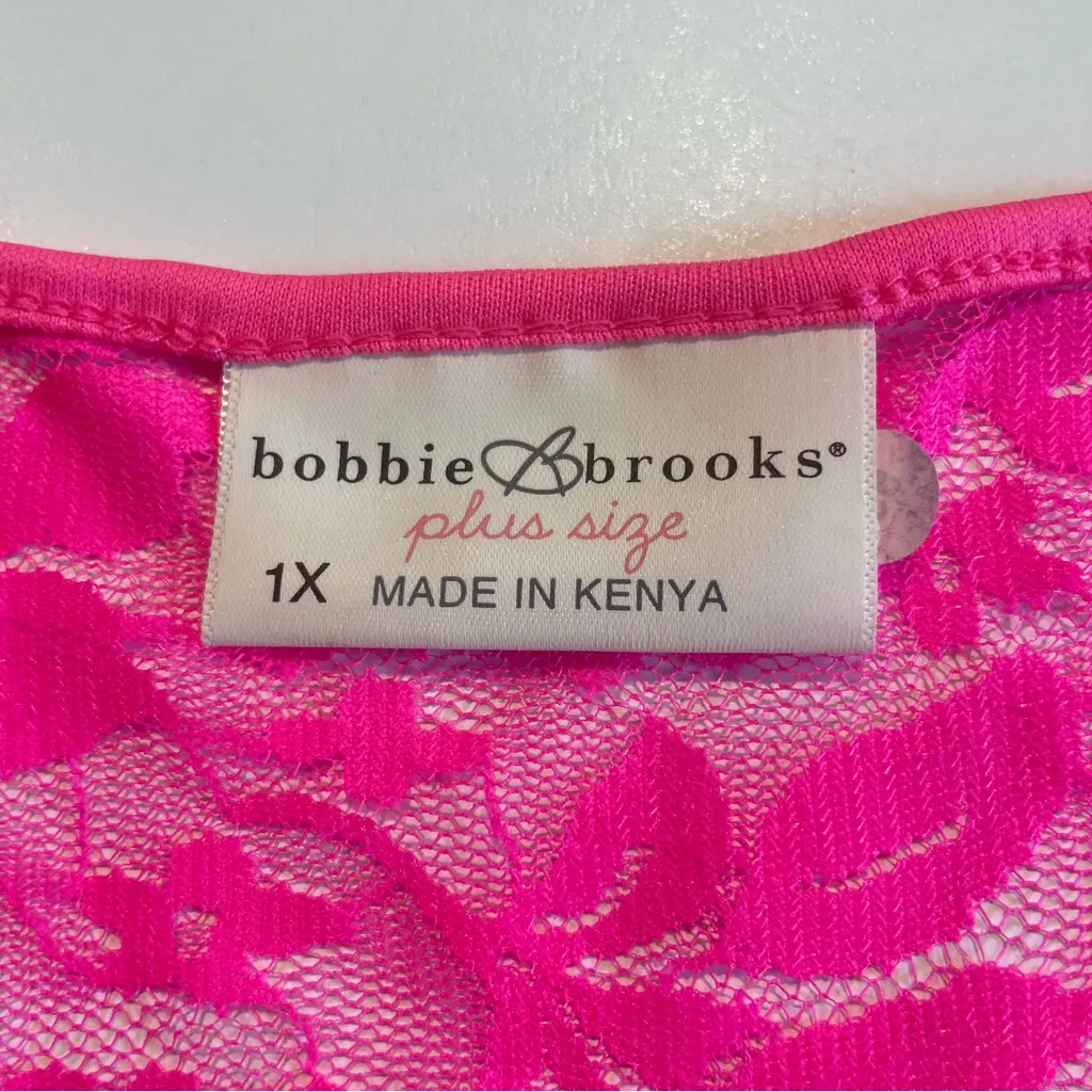 Bobbie Brooks Sheer Hot Pink Lace Top Women’s Plus Size 1X Elastic Arm Hem - Image 3