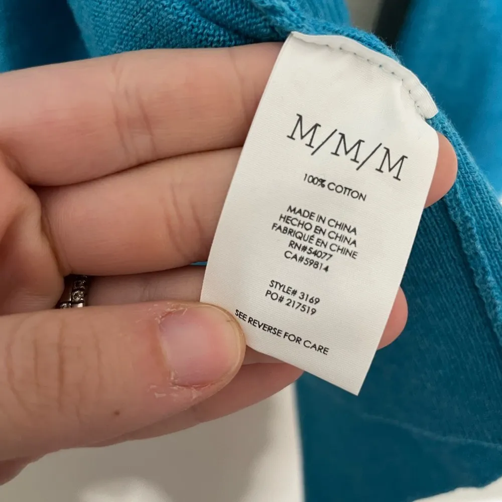 CAbi 3169 Blue Ribbed Button Front Cardigan Scoop Neck Medium - Image 3