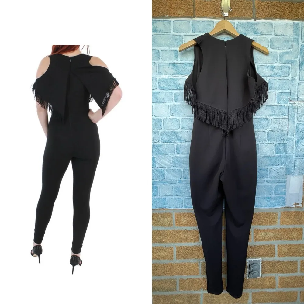 Nookie Womens Iris Black Fringe Skinny
Leg Evening Jumpsuit small - Image 3