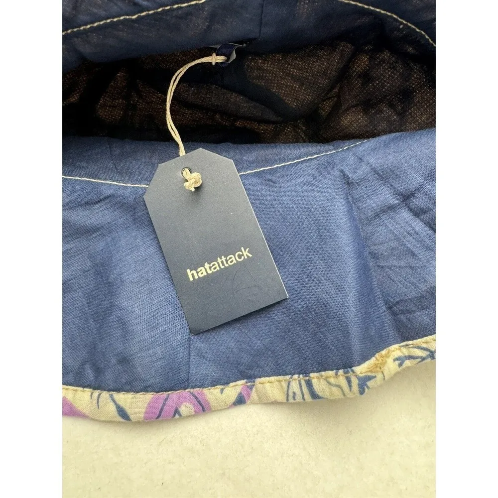 Hat Attack Bucket Hat 100% Cotton Floral Outdoor Hiking Ivory Purple Bea… - Image 9