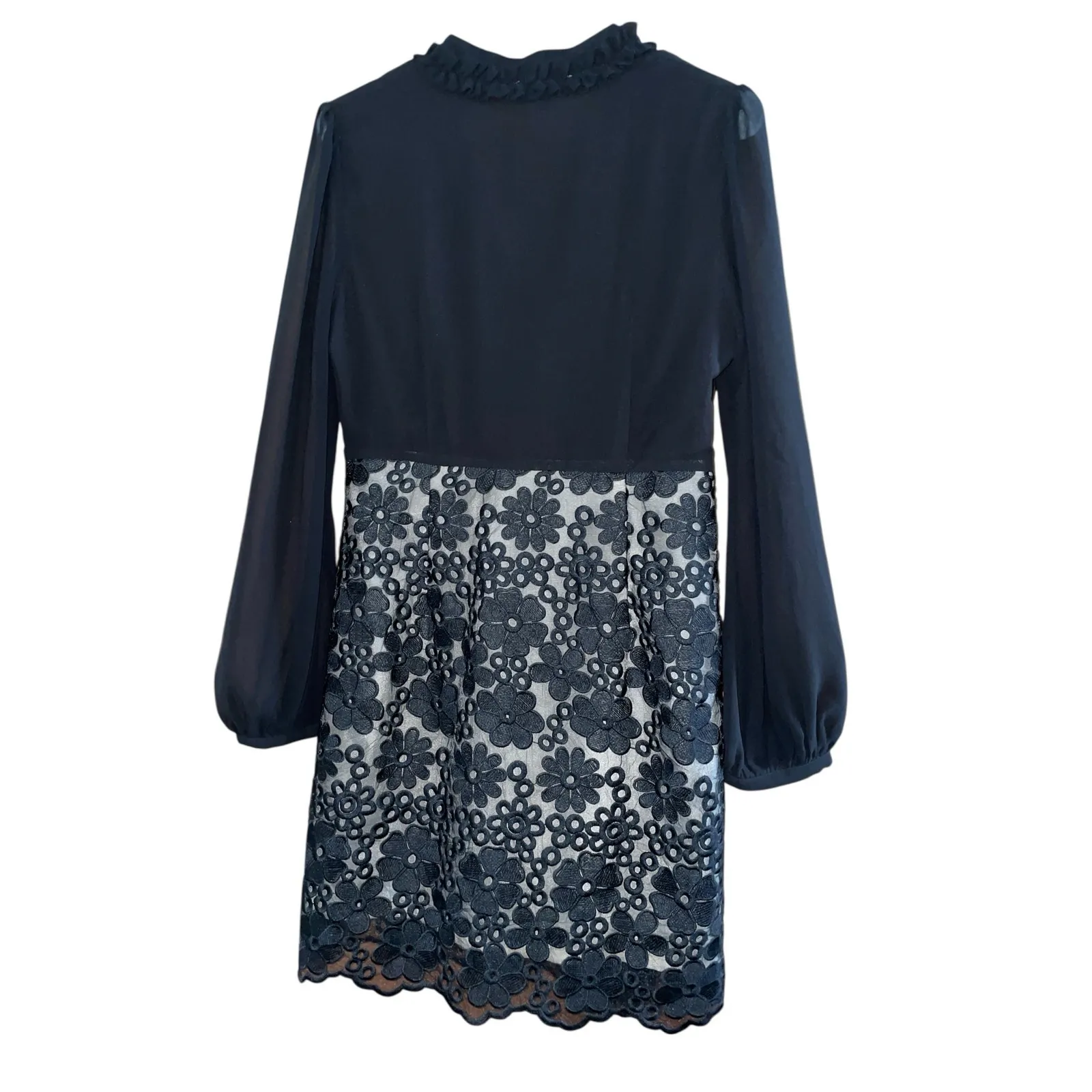 Metisu Vintage Black Floral Sheer Long Sleeve Cocktail Dress Size M - Image 2