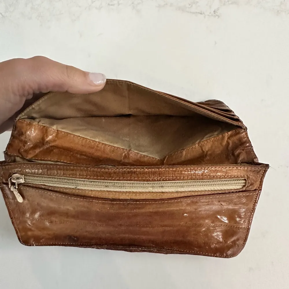VINTAGE BROWN EEL SKIN LONG CHECKBOOK WALLET - Image 5