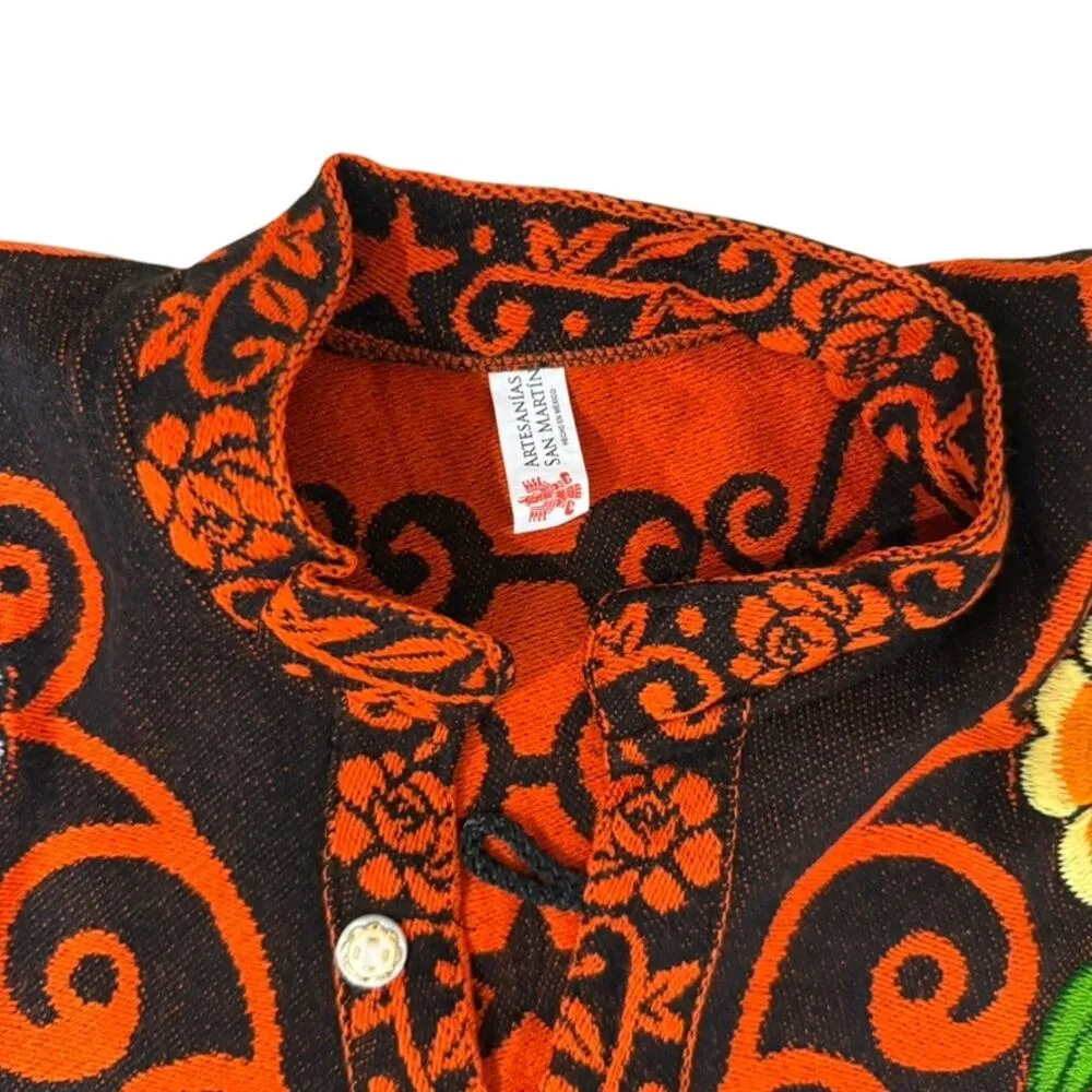 Artesanías San Martin Virgen de Guadalupe Embroidered Poncho in Multi, Size OS​ Black - Image 3