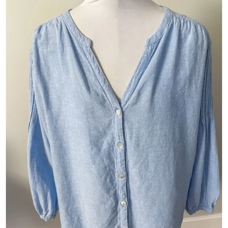 Joie Blue Chambray Linen Button Down Top - Image 3