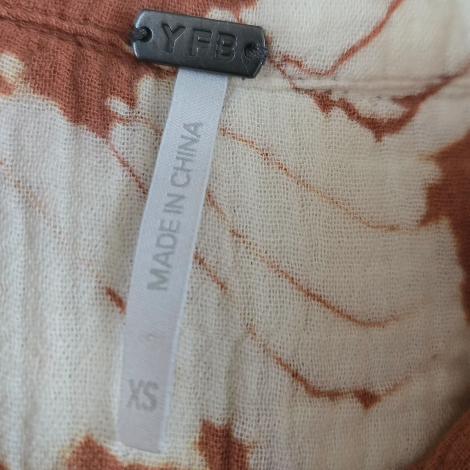 Young Fabulous and Broke Tie-Dye Rust White Cotton Gauze Shirt Dress Size XS - Image 6