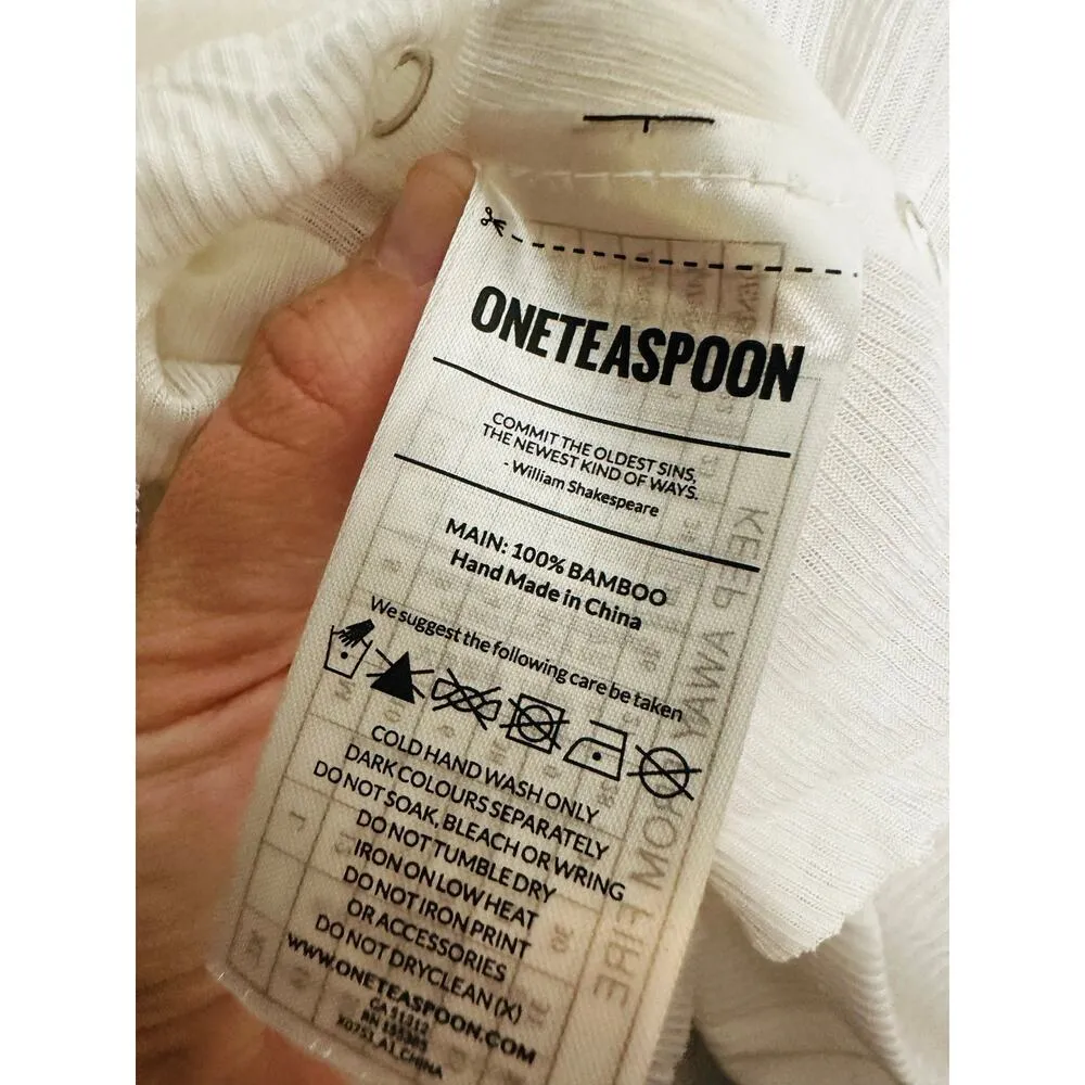 ONE TEASPOON White Ribbed High/Low Tee Snaps on Sides Tee Shirt NWT Size Small - Image 9