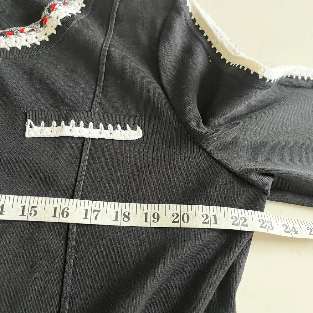 Misook Black Poppy Red White Crochet Trim 3/4 Sleeve Cardigan Jacket Size Large - Image 10