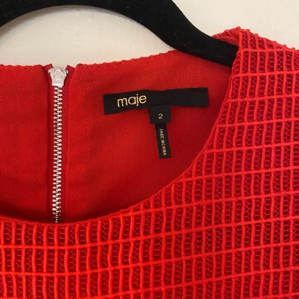Maje Rosalie Mesh Structured Red Dress - Image 8