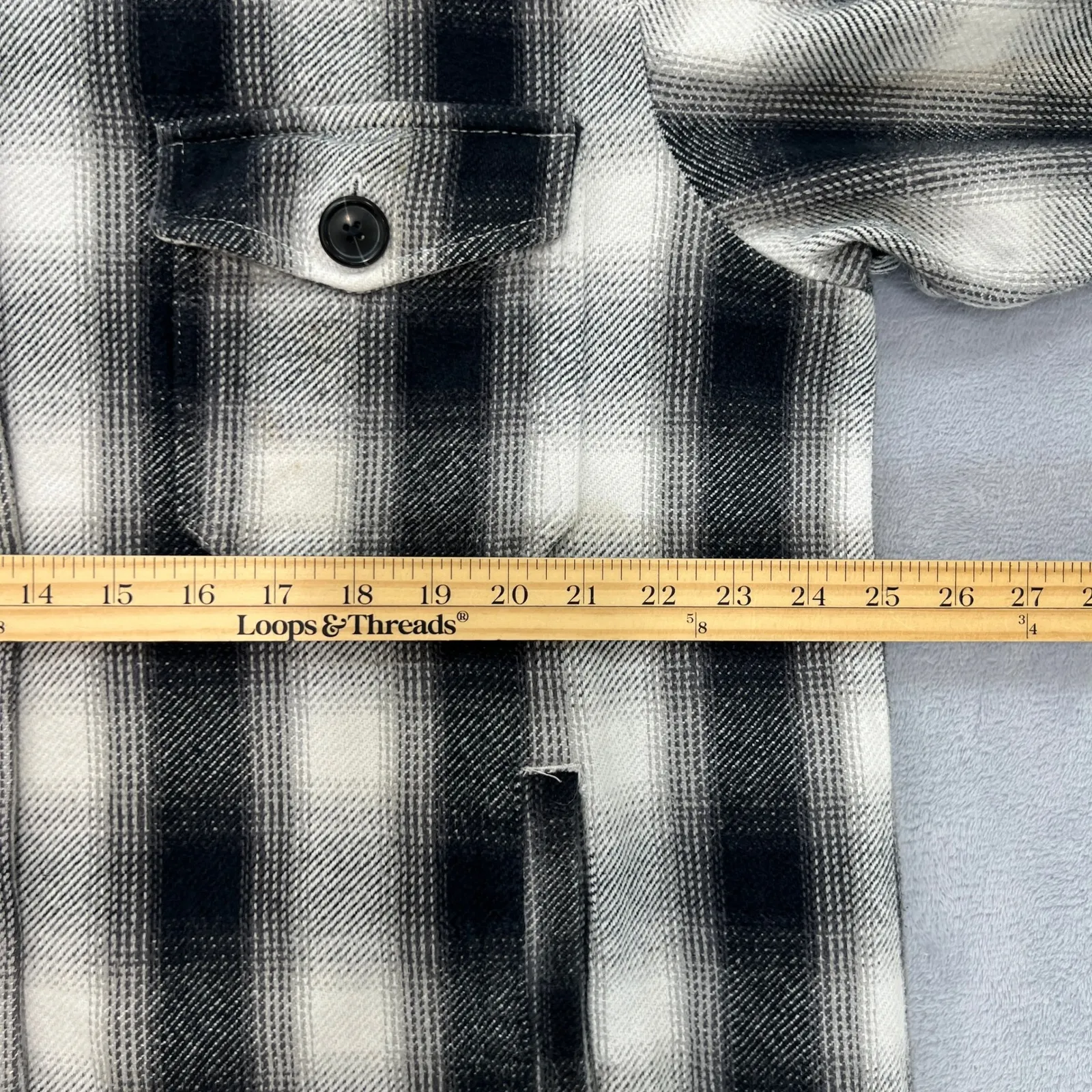 Lucky Brand Plaid‎ Shirt Jacket Cotton Button Front Shacket Black White Large - Image 8