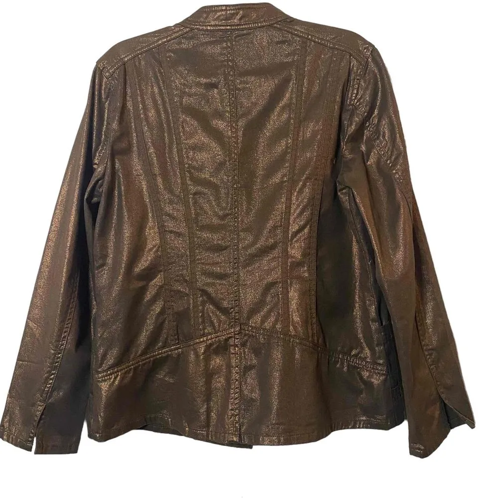 Coldwater Creek Jacket Womens 10 Petite Brown Bronze Metallic Pockets - Image 8