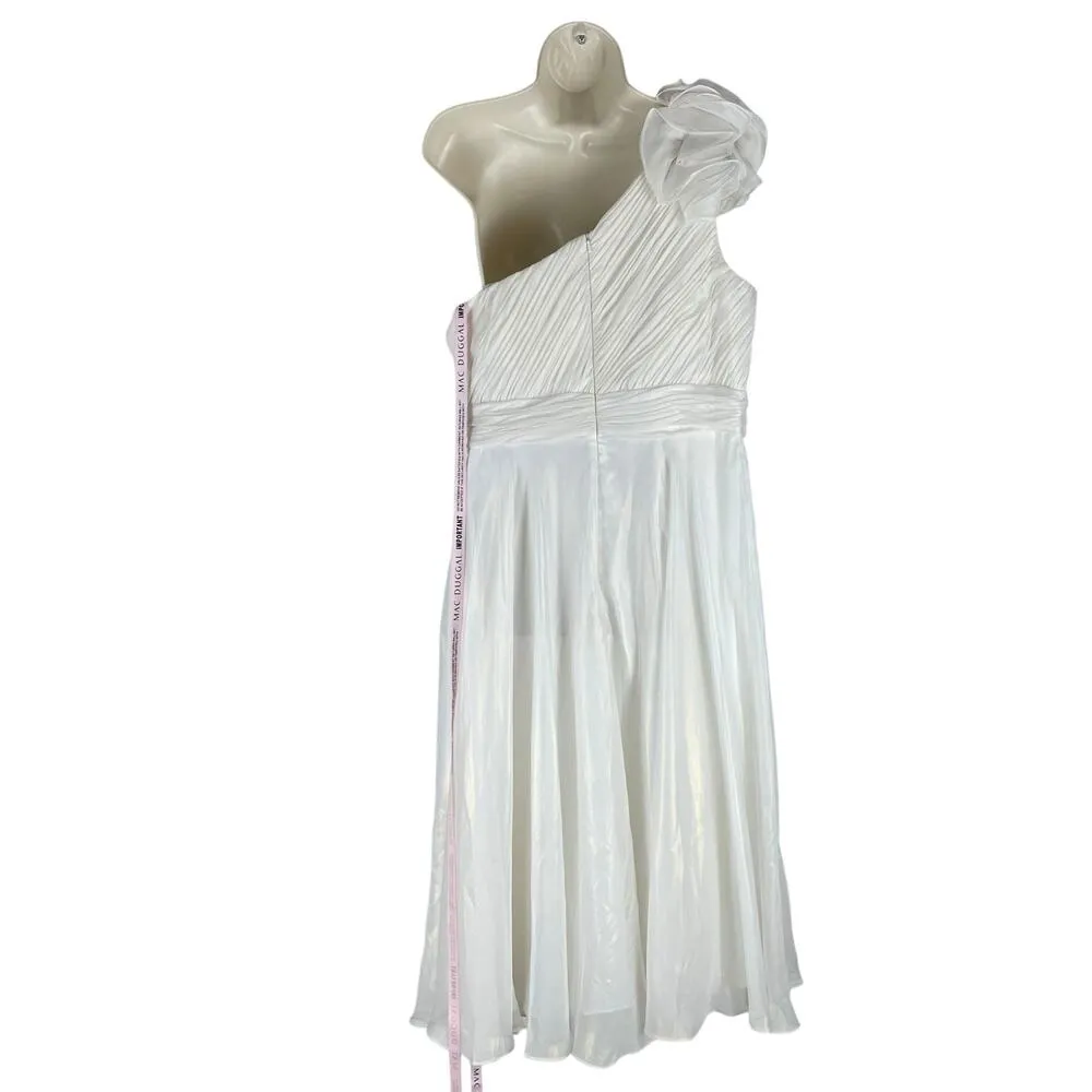 Mac Duggal Rosette One Shoulder Tea Length Dress White Size 12 - Image 8