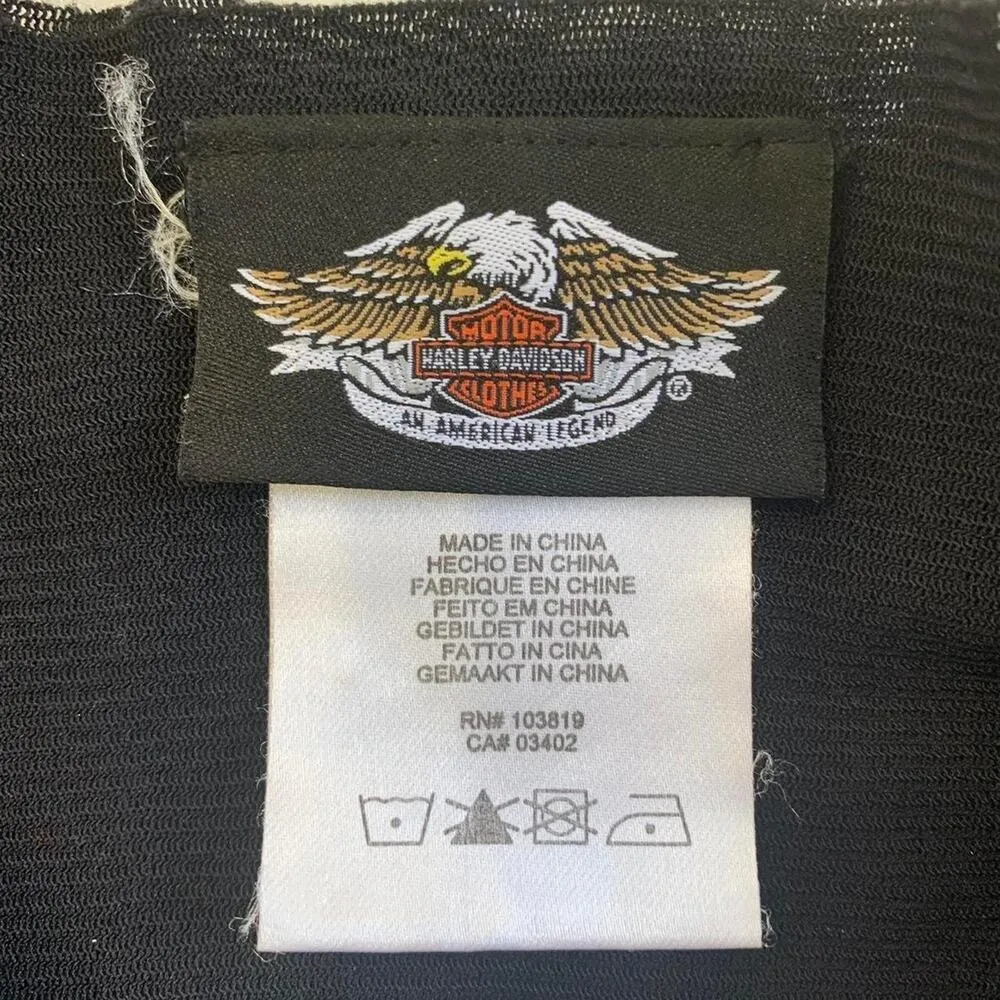 Harley Davidson Short Sleeve Mesh Top Size Small Black Studded Spellout - Image 4