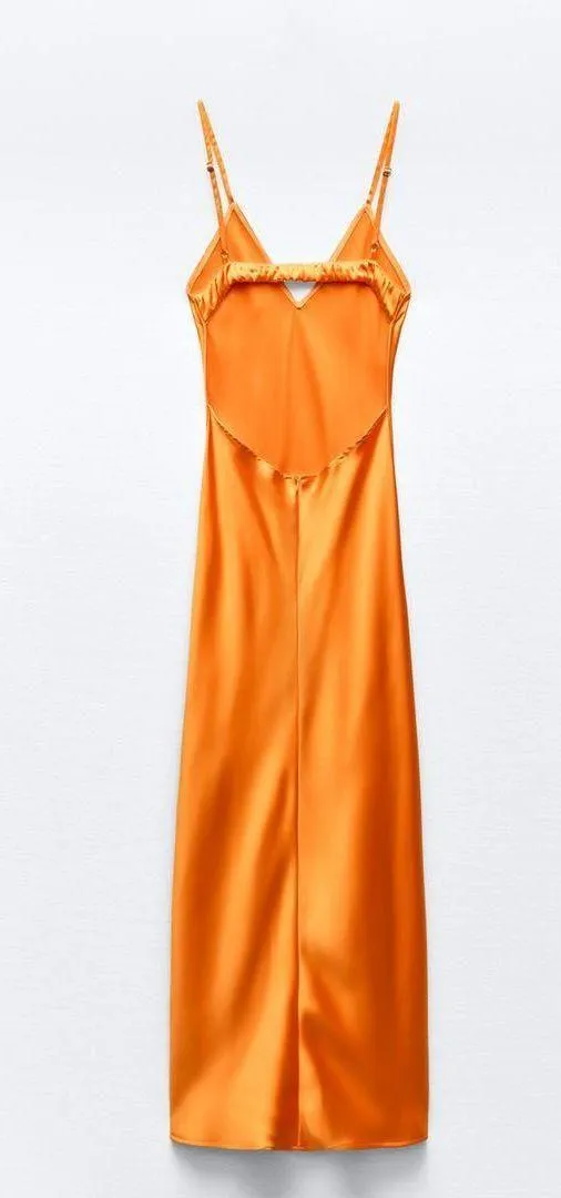 dress maxi midi hot orange satin effect wedding party cocktail - Image 13