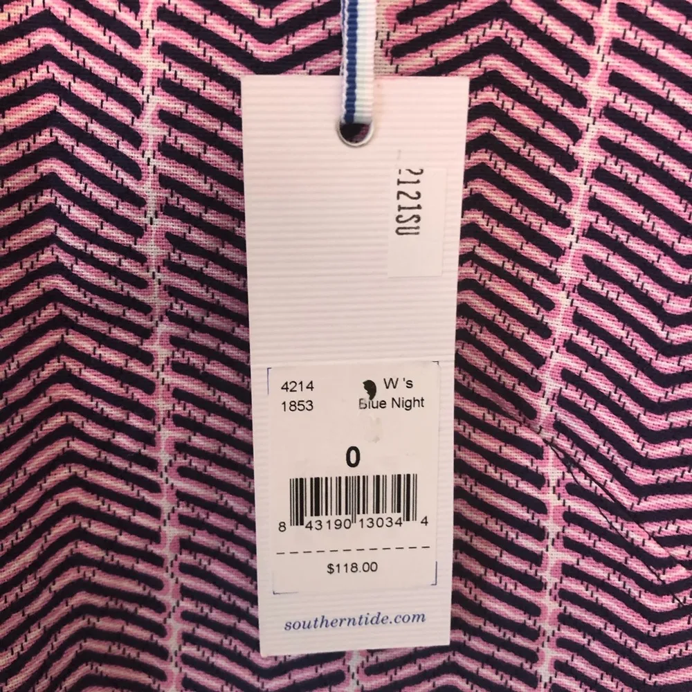 Southern Tide Blouse Blue Night Pink & Blue Chevron Herringbone Sz 0 NWT - Image 5
