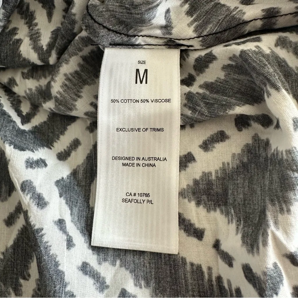 Anthropologie Seafolly Zanzibar V Neck Black White Cover Up Midi Dress Size M - Image 9