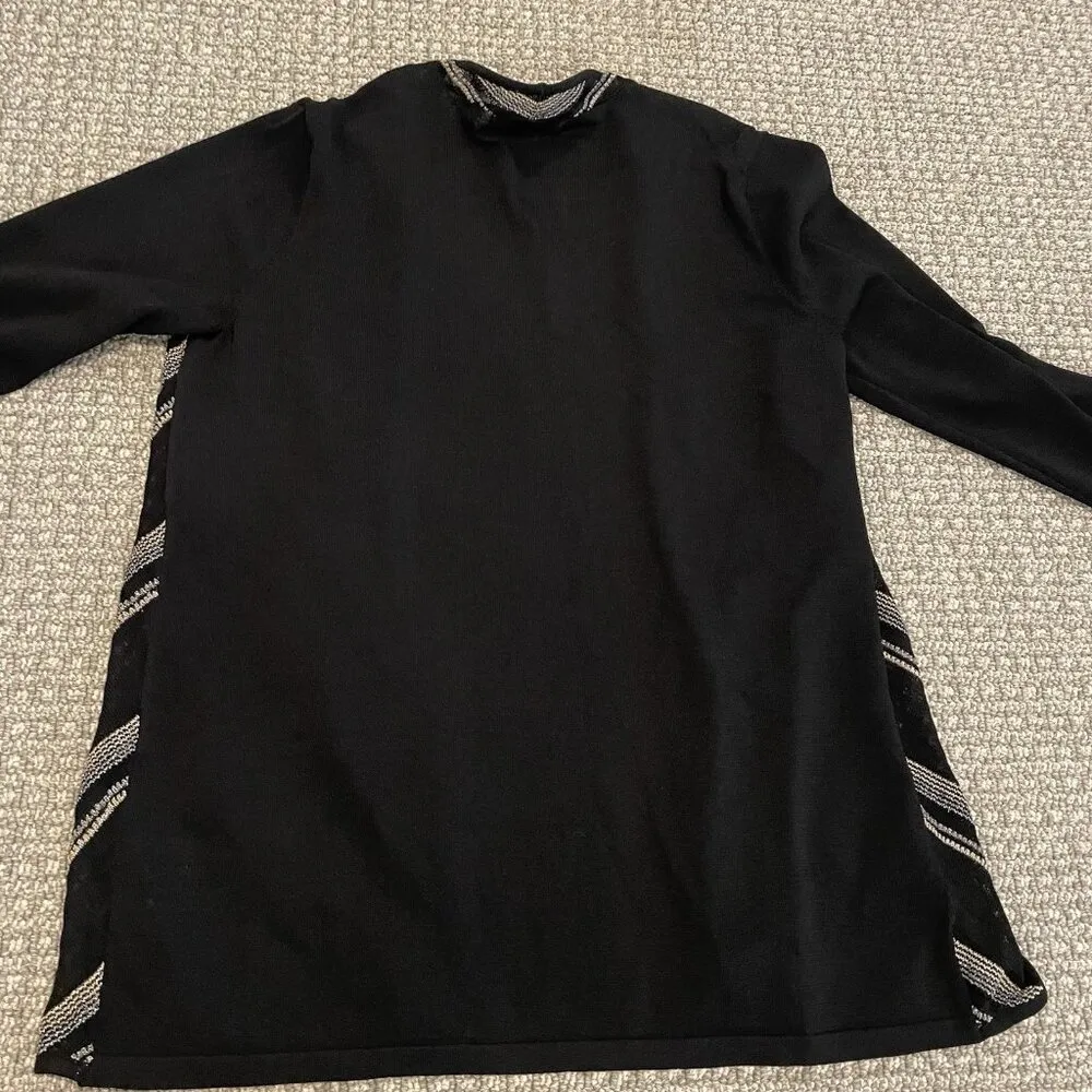 Coldwater Creek Cardigan Womens L Open Front Knit Black Stitch Detail Sweater - Image 3