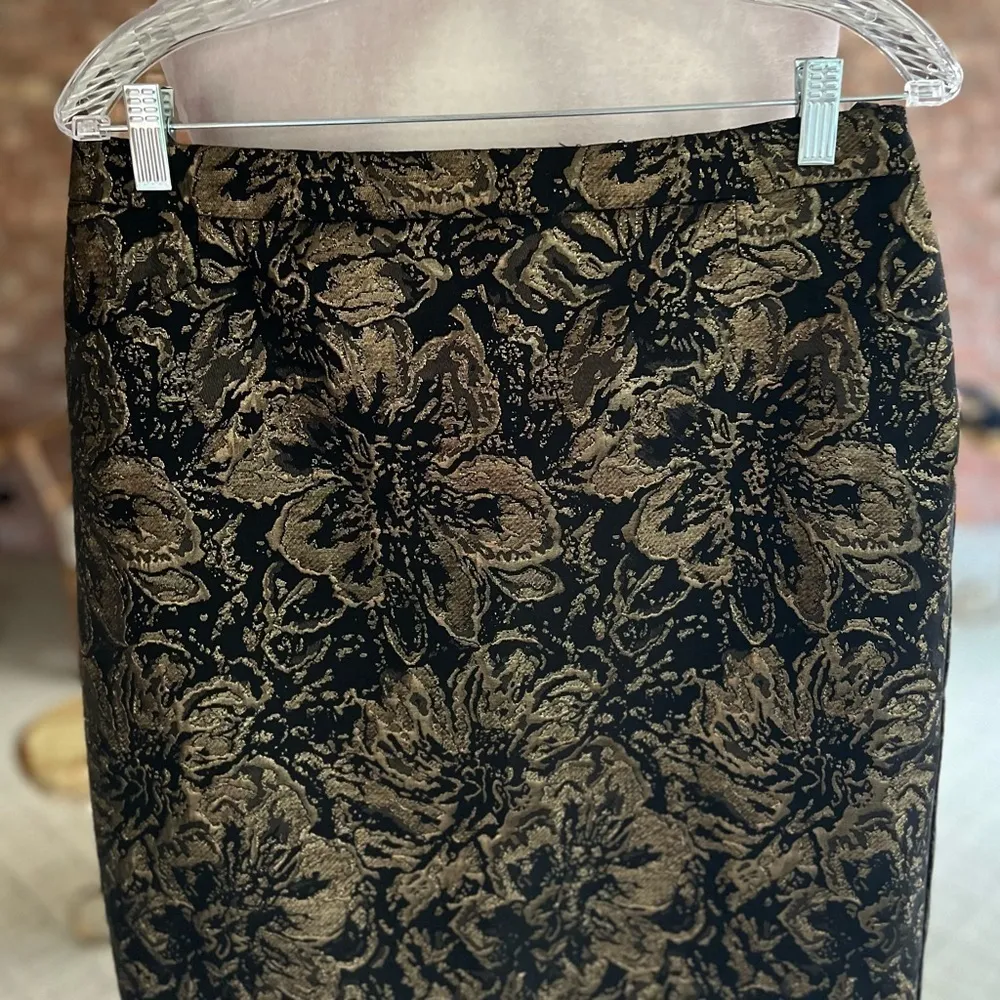 NWT Calvin Klein Skirt Black Gold Metallic Jacquard Pencil Skirt 8 Cocktail Glam - Image 3