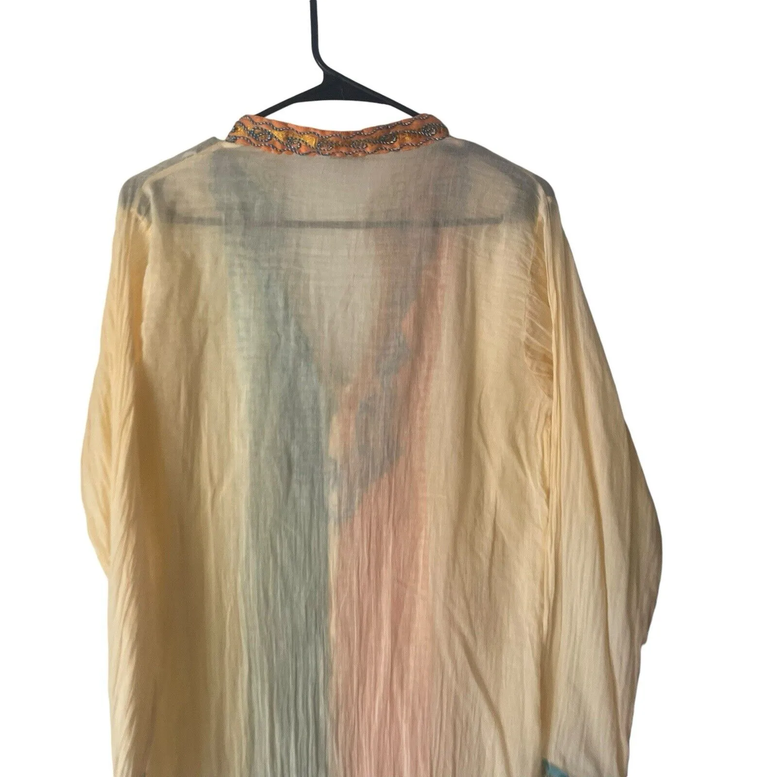 Occhi Blu‎ Women's L/XL Sheer Beaded India Orange Blue Celestial Gypsy Tunic Top - Image 9