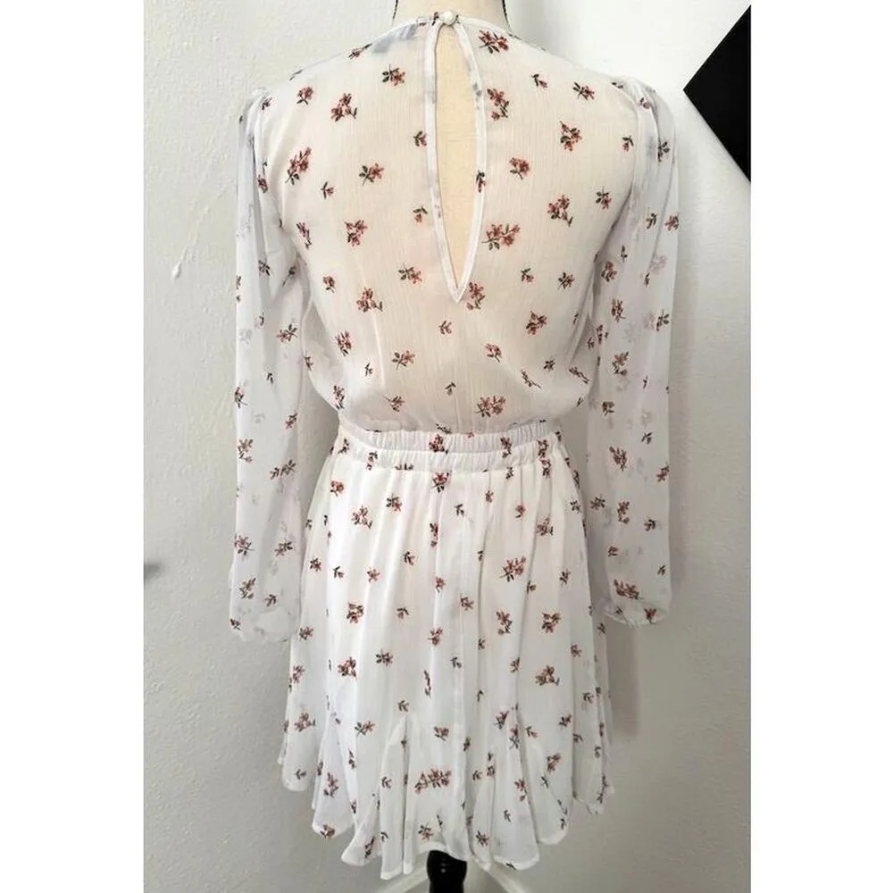 Trixxi Womens Floral Chiffon Long Sleeve Mini Dress Size S White Pink Flowers - Image 6