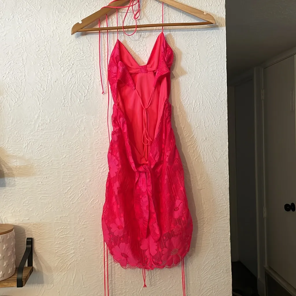 For Love and Lemons Riveria Neon Pink Mini Dress Size XS - Image 7