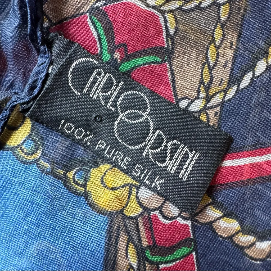 VTG Carlo Orsini Pure Silk Scarf Equestrian Nautical 41”x58” Preppy Old Money Blue - Image 5