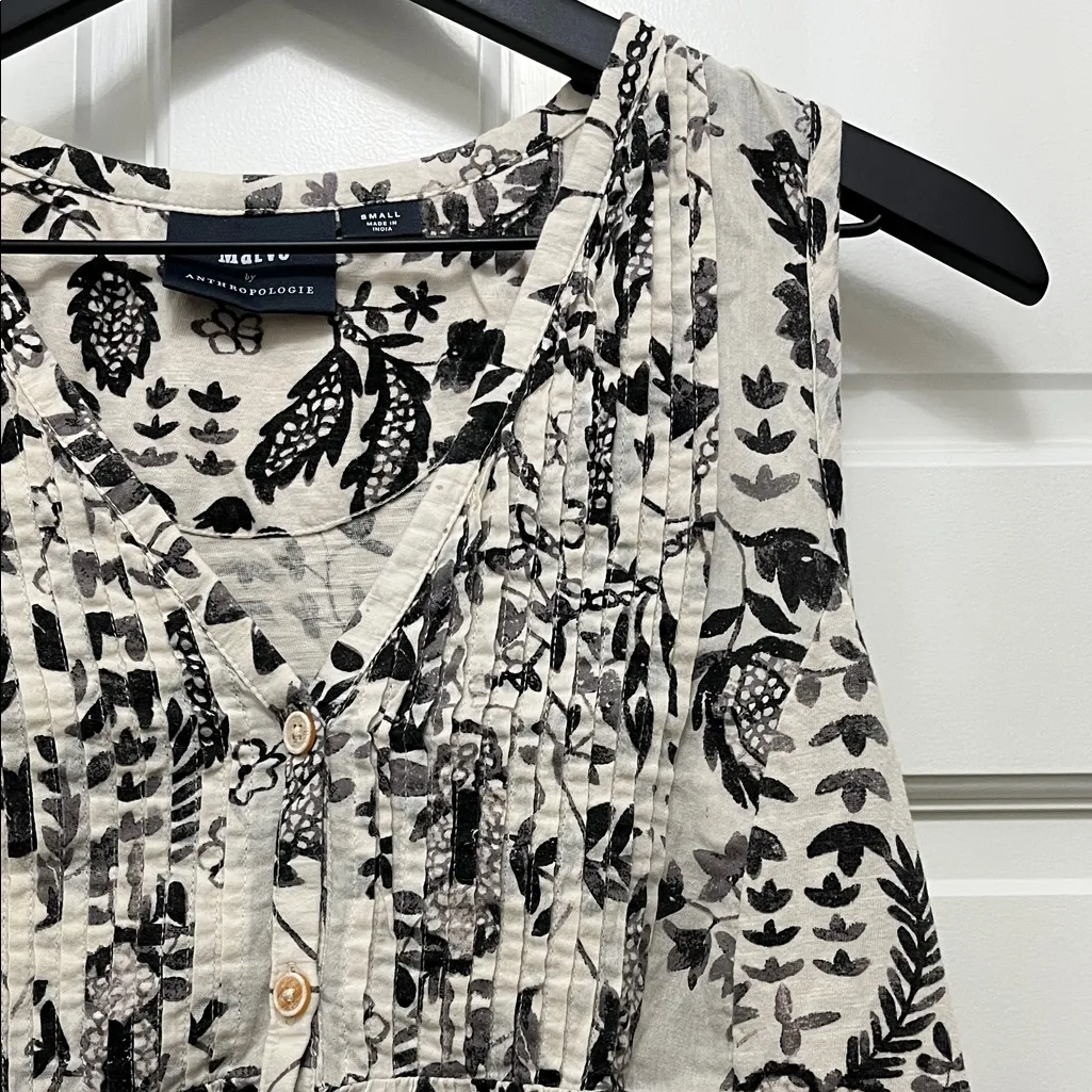 Maeve Black and Cream Floral 100% Cotton Sleeveless Blouse - Size Small - Image 3