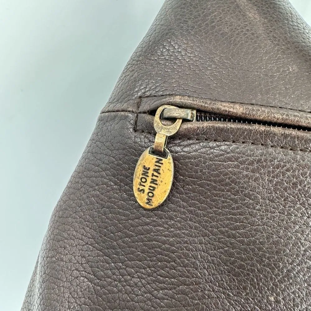 Stone‎ Mountain Dark Chocolate Brown Pebbled Leather Brass Grommet Bucket Bag - Image 12