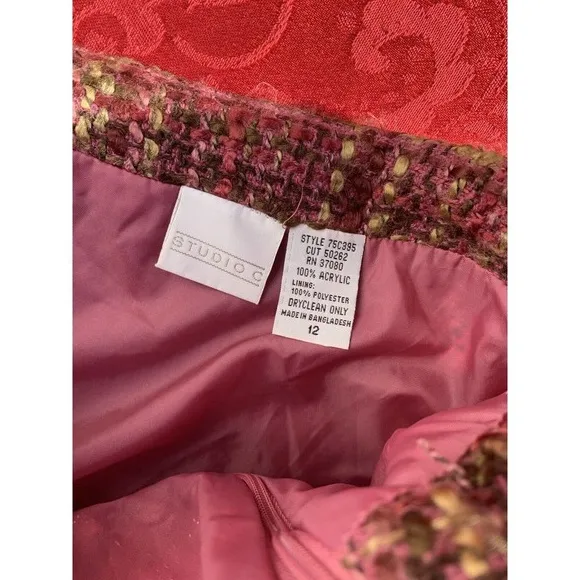 Studio C Women Casual Skirt 12 Pink Purple Acrylic‎ Woven Vintage Preowned - Image 3