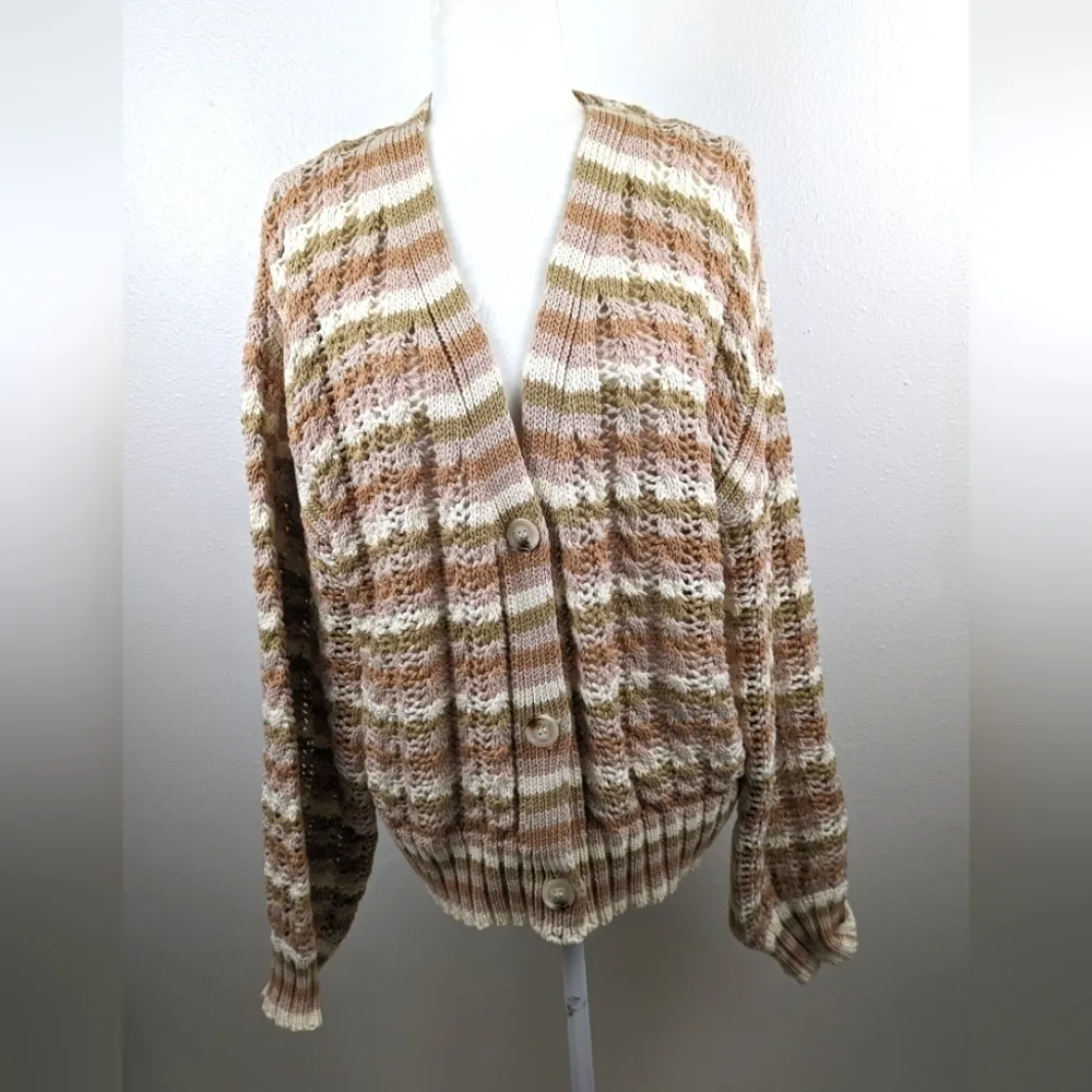 John + Jenn Julianna Stripe Cardigan Button Up Knit Sweater Size‎ Size Large - Image 2