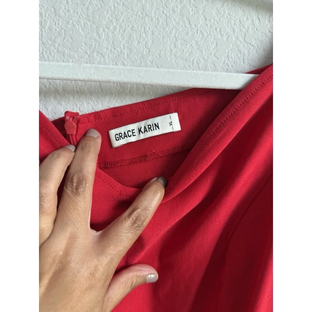 Grace Karin Red Off Shoulder Fit & Flare Pleated Dress Women’s XL Cocktail Party - Image 9