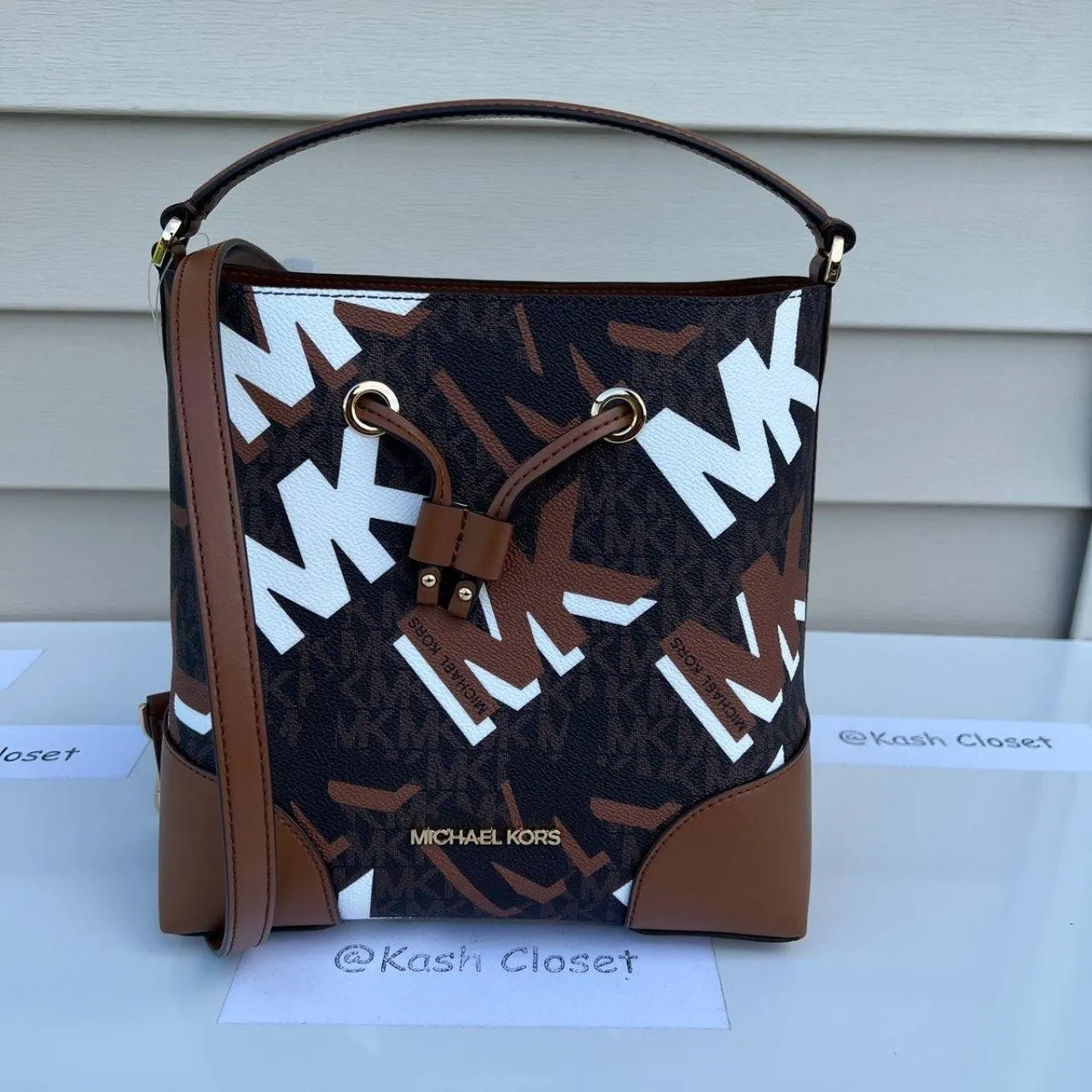 Brown Multi Mercer Drawstring Bucket Bag Medium - Image 2