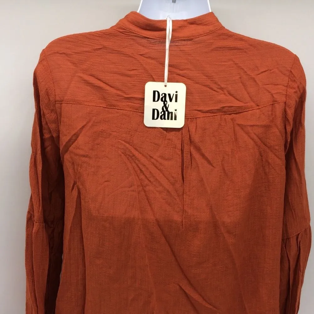 Davi & Dani Button Up Twisted Front Shirt w/Longer Back & Sleeves in Rust Size S - Image 7