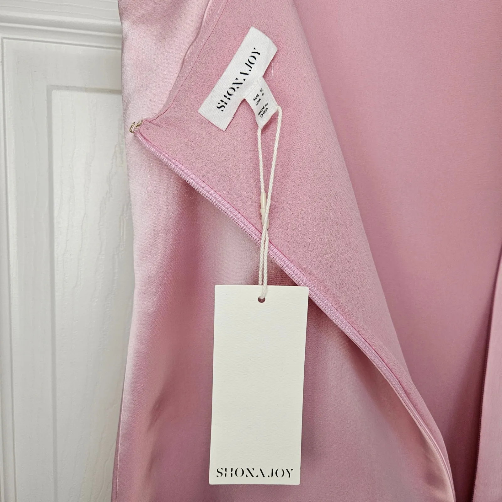 NEW SHONA JOY Pink Satin Slip Maxi Dress Square Neck Tiered Skirt Size 8 - Image 6