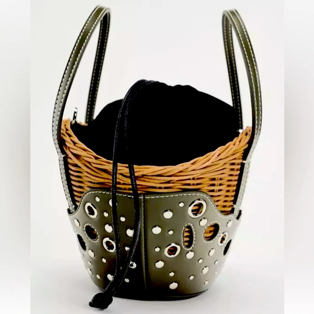 Zara Crossbody Stylish Woven Basket Bag with Accents Brown - Image 5