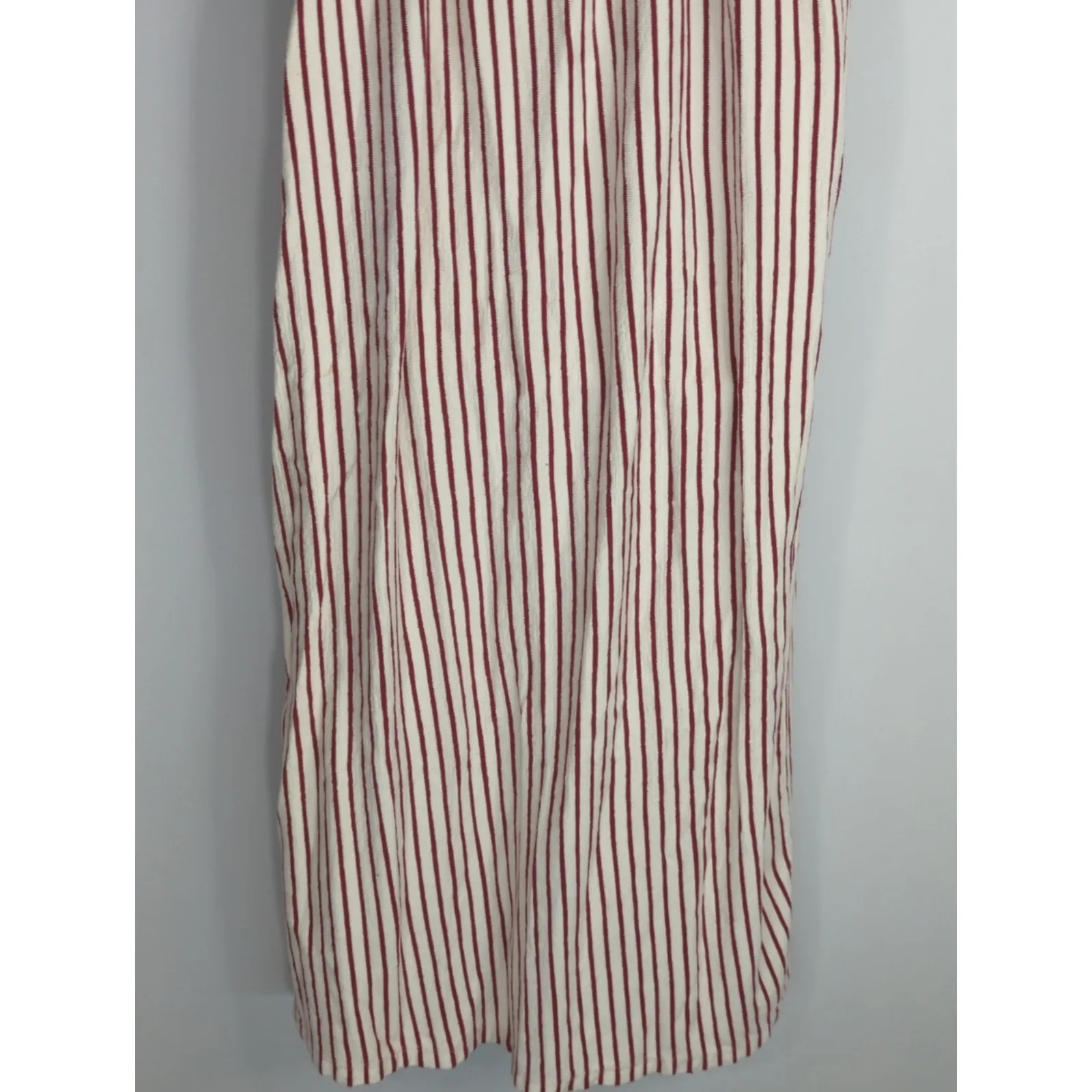 Zara Burgundy & Cream Striped Midi Dress Women's Medium Empire‎ Waist Shift - Image 7