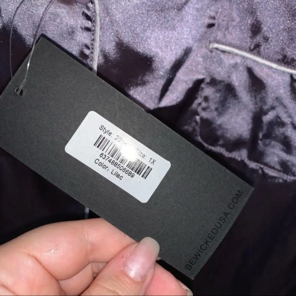 Be Wicked Lilac Satin Button Down Sleep Shirt Size 1X - Image 6