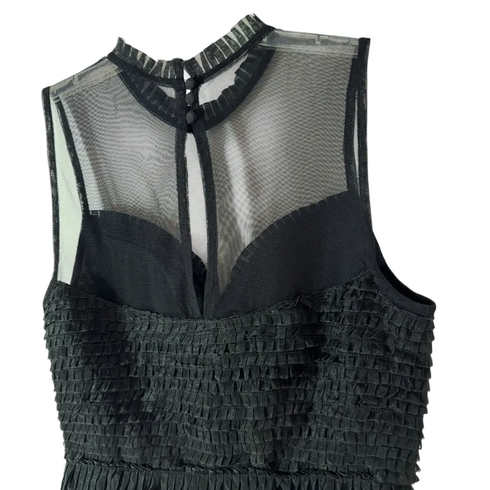 Free People Black Mesh Pleated Ruffle Tiered Mini Cocktail Party Dress Size 0 - Image 8
