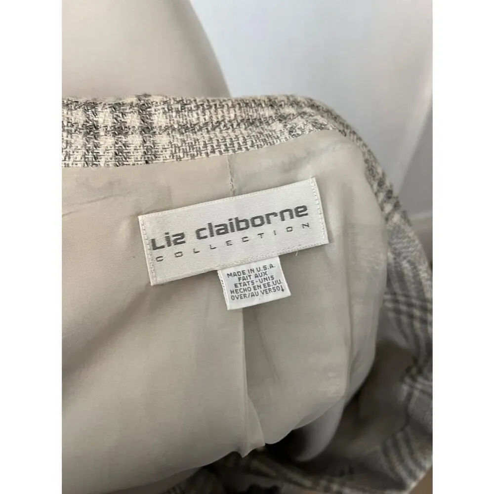 Vintage Liz Claiborne Grey and cream Plaid check single button Blazer Size 14 - Image 3