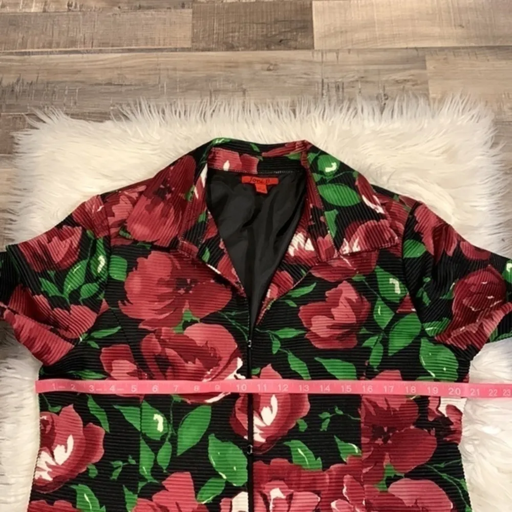 Joni B rose print textured lined blazer jacket L Black Size L - Image 5