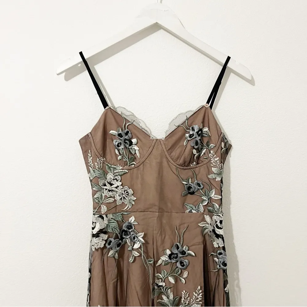 SAU Lee Gabriella Embroidered Dress Black Multi Lace Midi Cocktail Revolve US 2 - Image 5