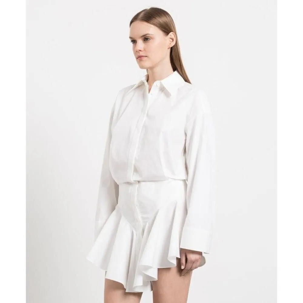THE ATTICO Candice Mini Dress in White 42 New Womens Collard Ruffle Shirt Size undefined - Image 13