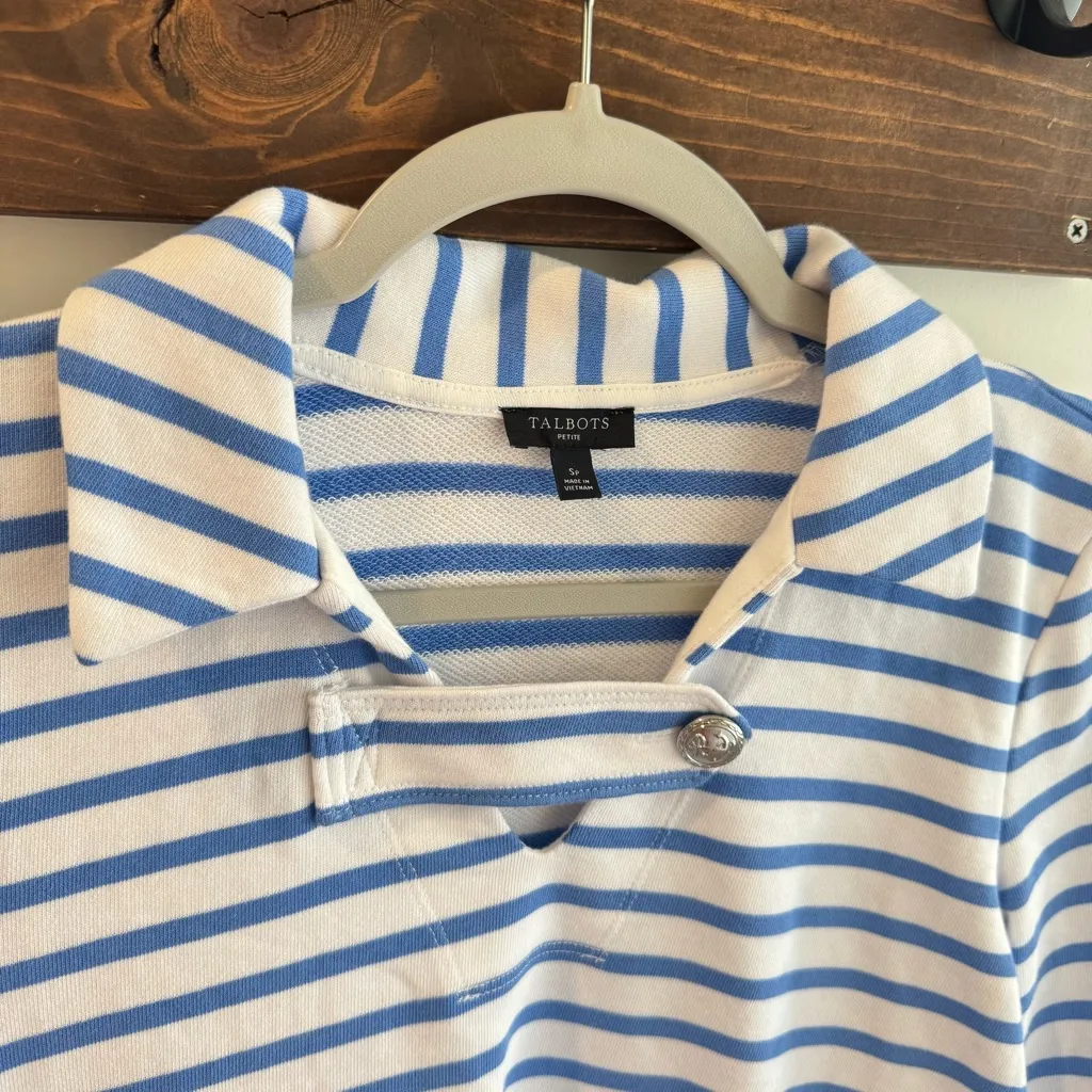 Talbots Petite Nautical Striped Collar Sweatshirt Small - Image 2