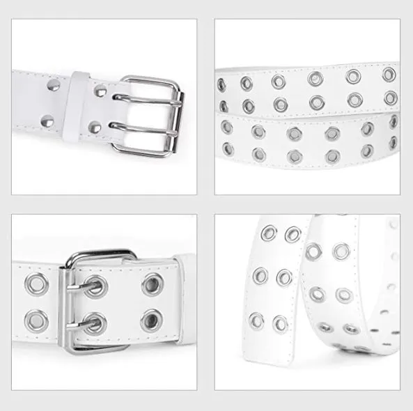 Korean western style leather double hole belt black with chain fashion pack 2 - Image 3