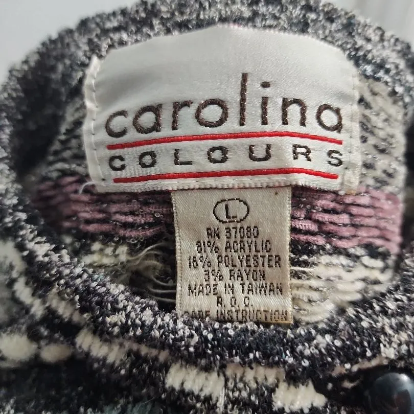 Carolina Colours Cardigan Womens Size L Multicolor Fair Isle Button Front Cozy Black Size L - Image 5