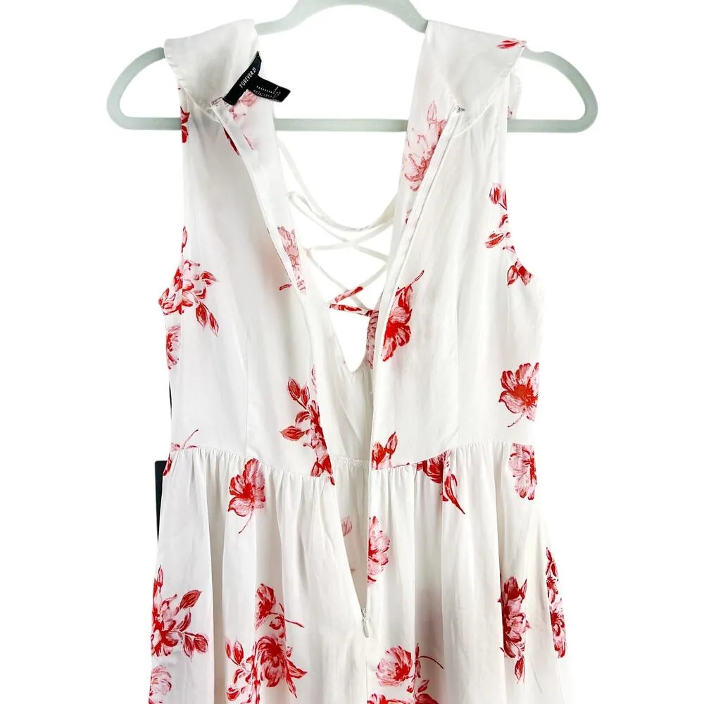 NEW  White Red Floral Ruffle Plunge Sheer Mini Dress M Coquette - Image 7