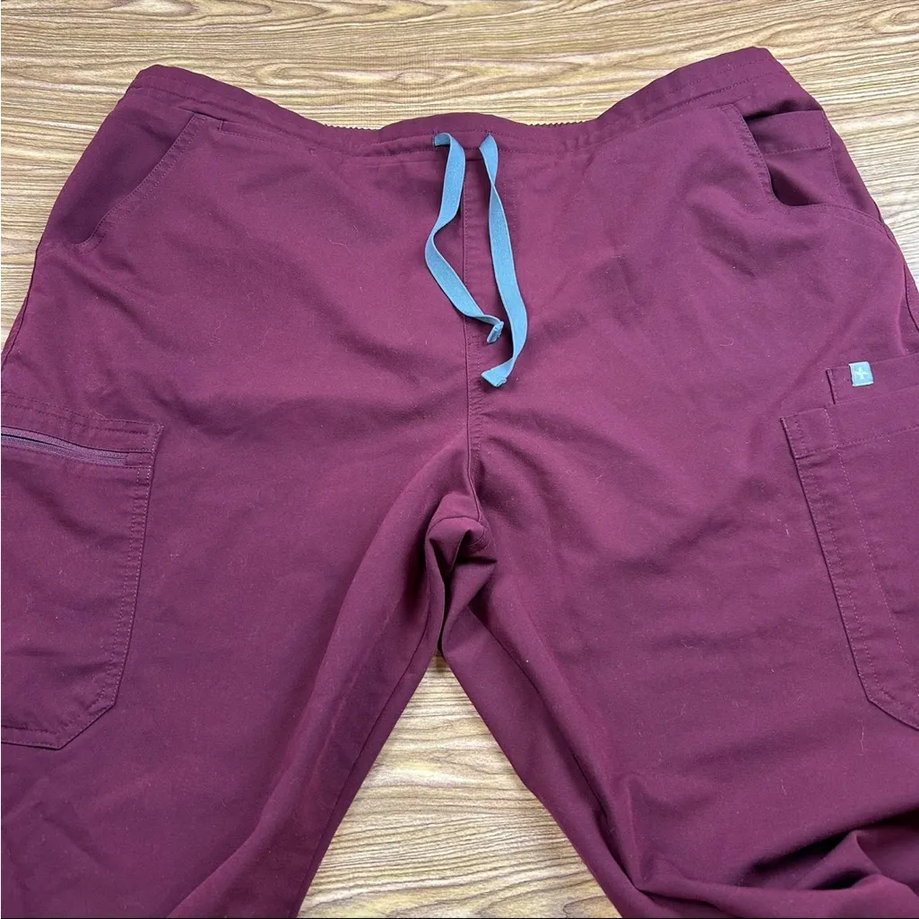 Figs Yola Scrub Pants Burgundy High Waist Straight Leg - XL Tall - Image 2