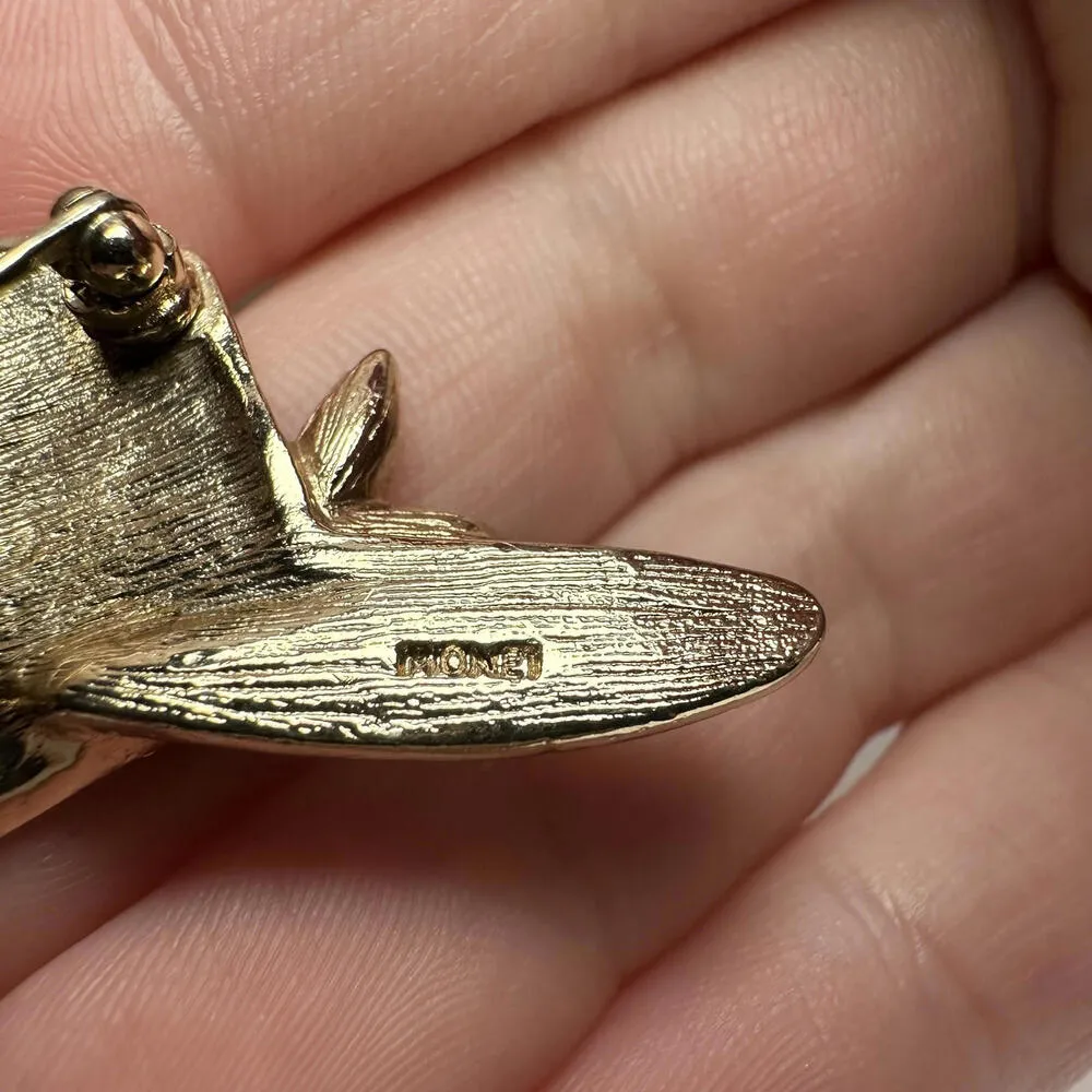 Monet Purple & Pink Rhinestone Hat Brooch Pin Gold Tone Signed - Image 6